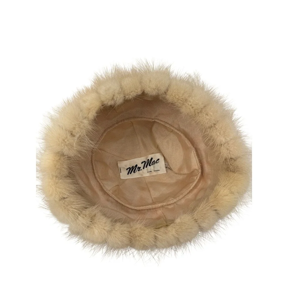 Vintage Mr. Mac Hat Ivory Blonde Or Pastel Mink Fur Winter Pill Box Hat